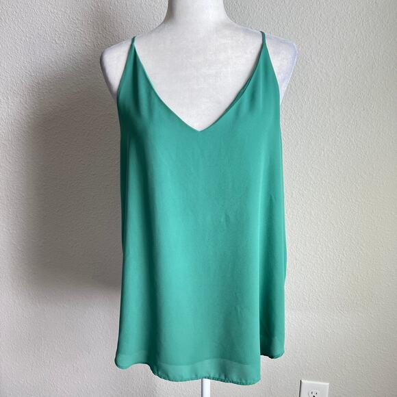 Loft Green Flowy Chiffon Tank Top Women's L V-neck Relaxed Blouse Coastal - Picture 1 of 6